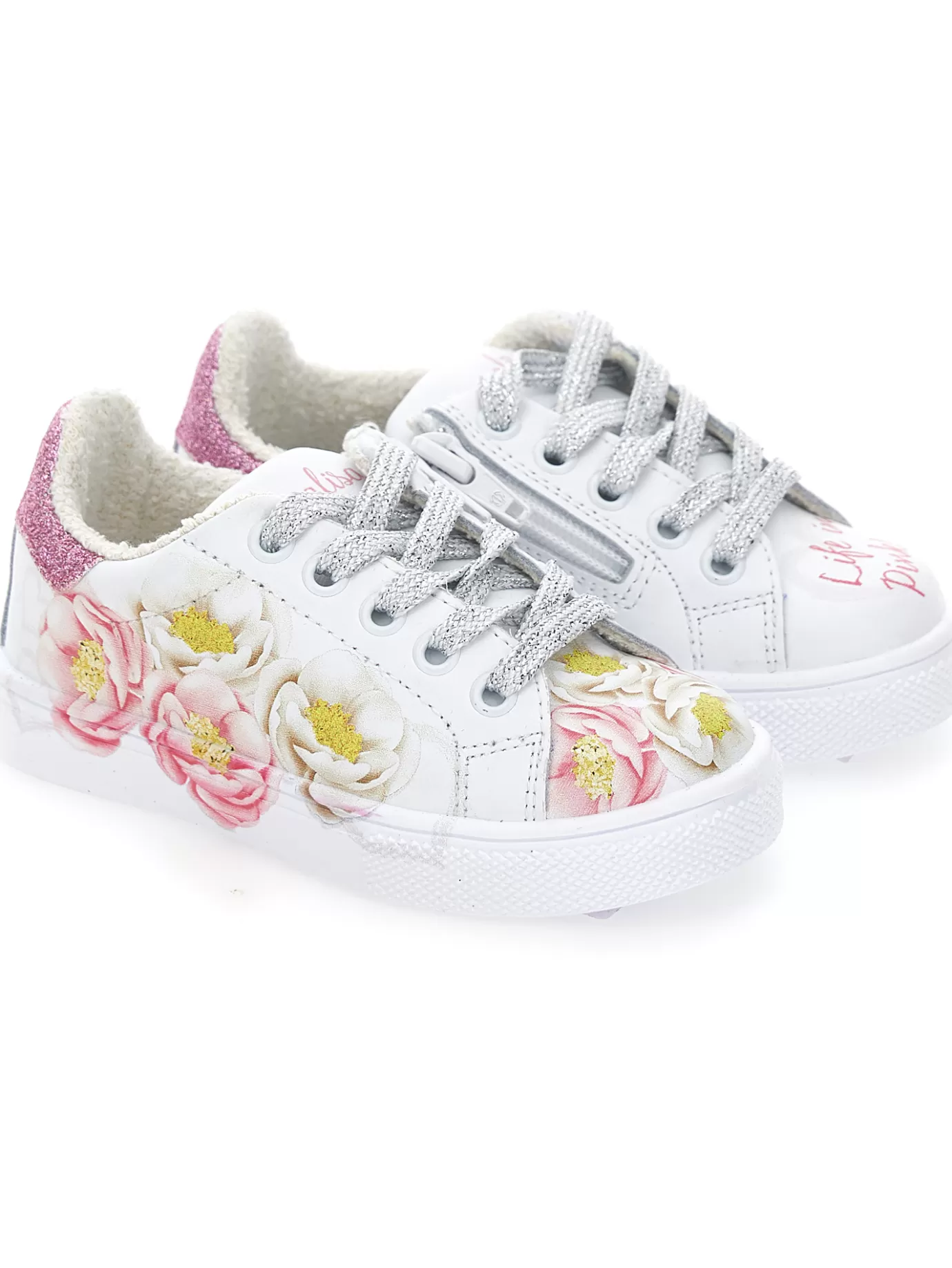 Monnalisa Anemone print bicast leather tennis shoes- Sneakers | Sneakers