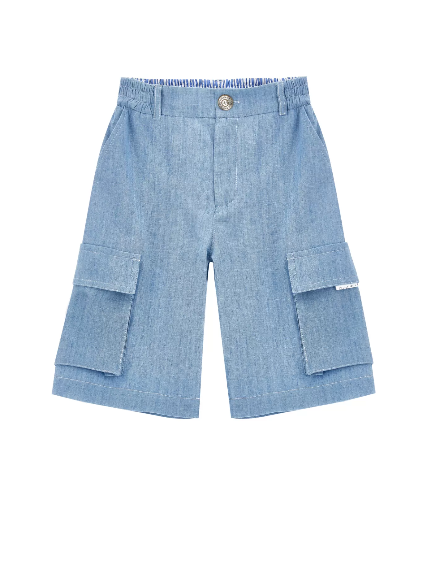 Monnalisa Chambray cargo Bermuda shorts-BOY Pants | Pants