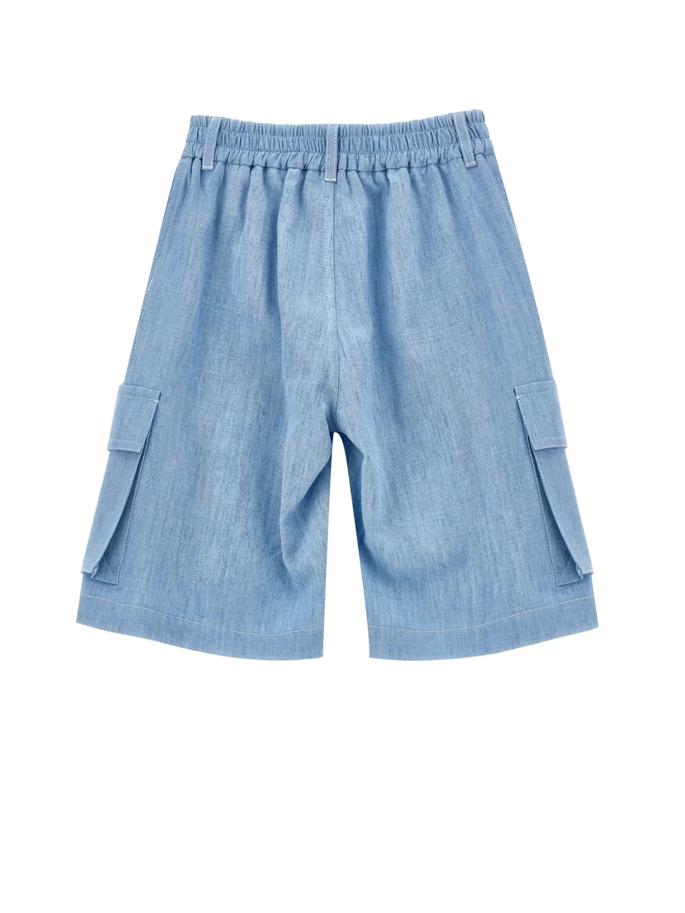 Monnalisa Chambray cargo Bermuda shorts-BOY Pants | Pants