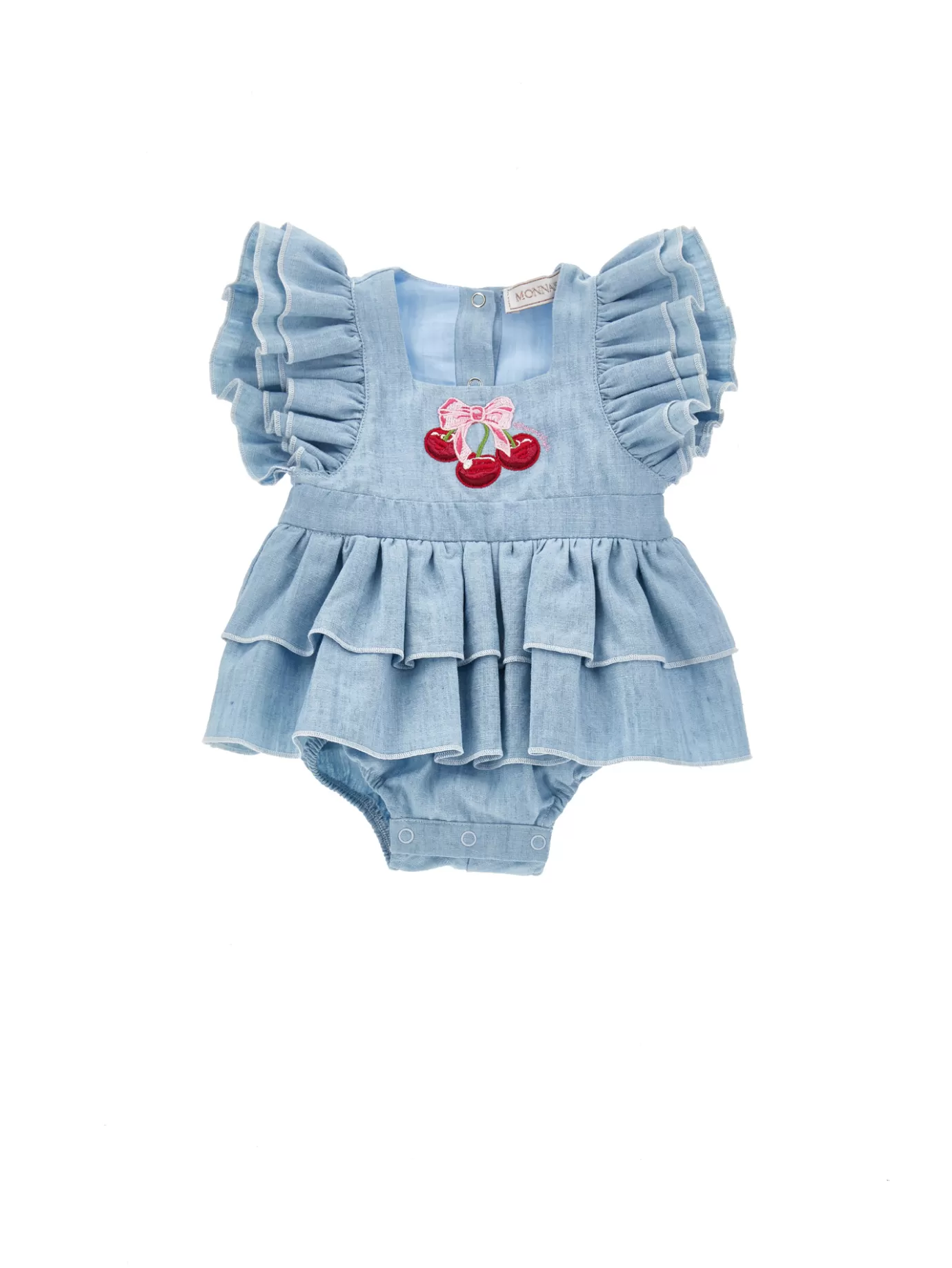 Monnalisa Chambray romper with trim- Newborn