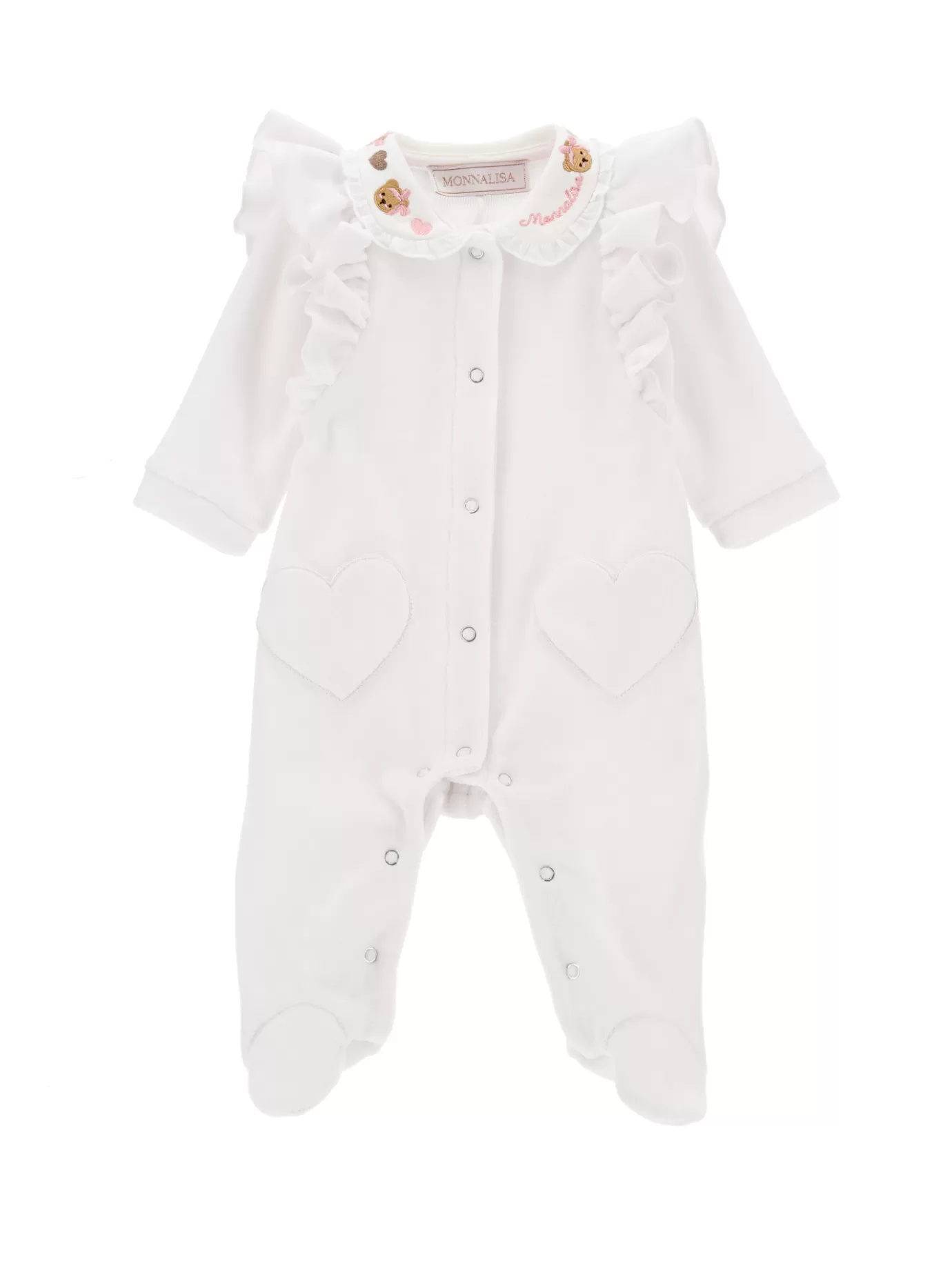 Monnalisa Chenille playsuit with embroidered collar- Newborn