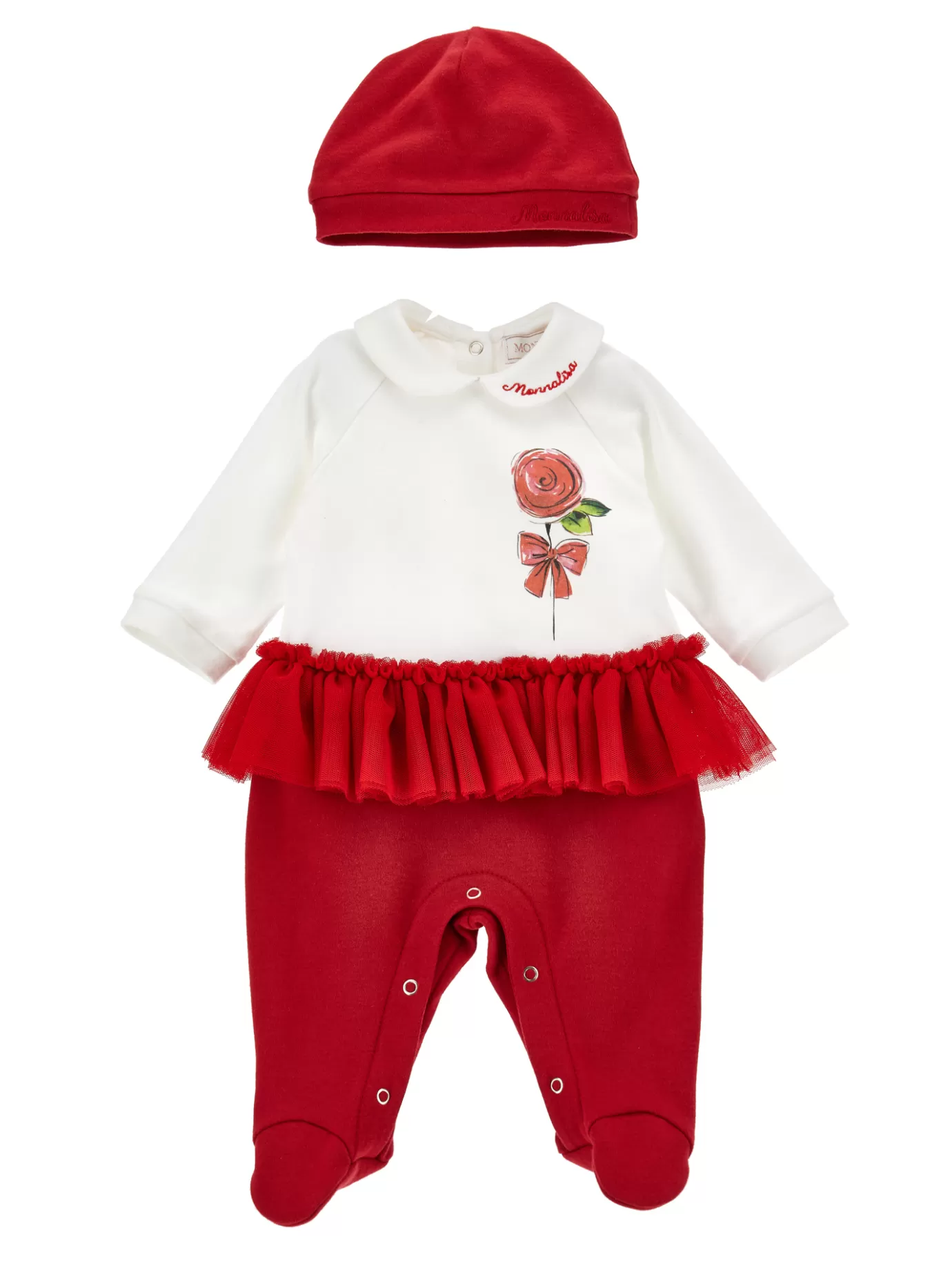 Monnalisa Chenille playsuit with hat- Newborn