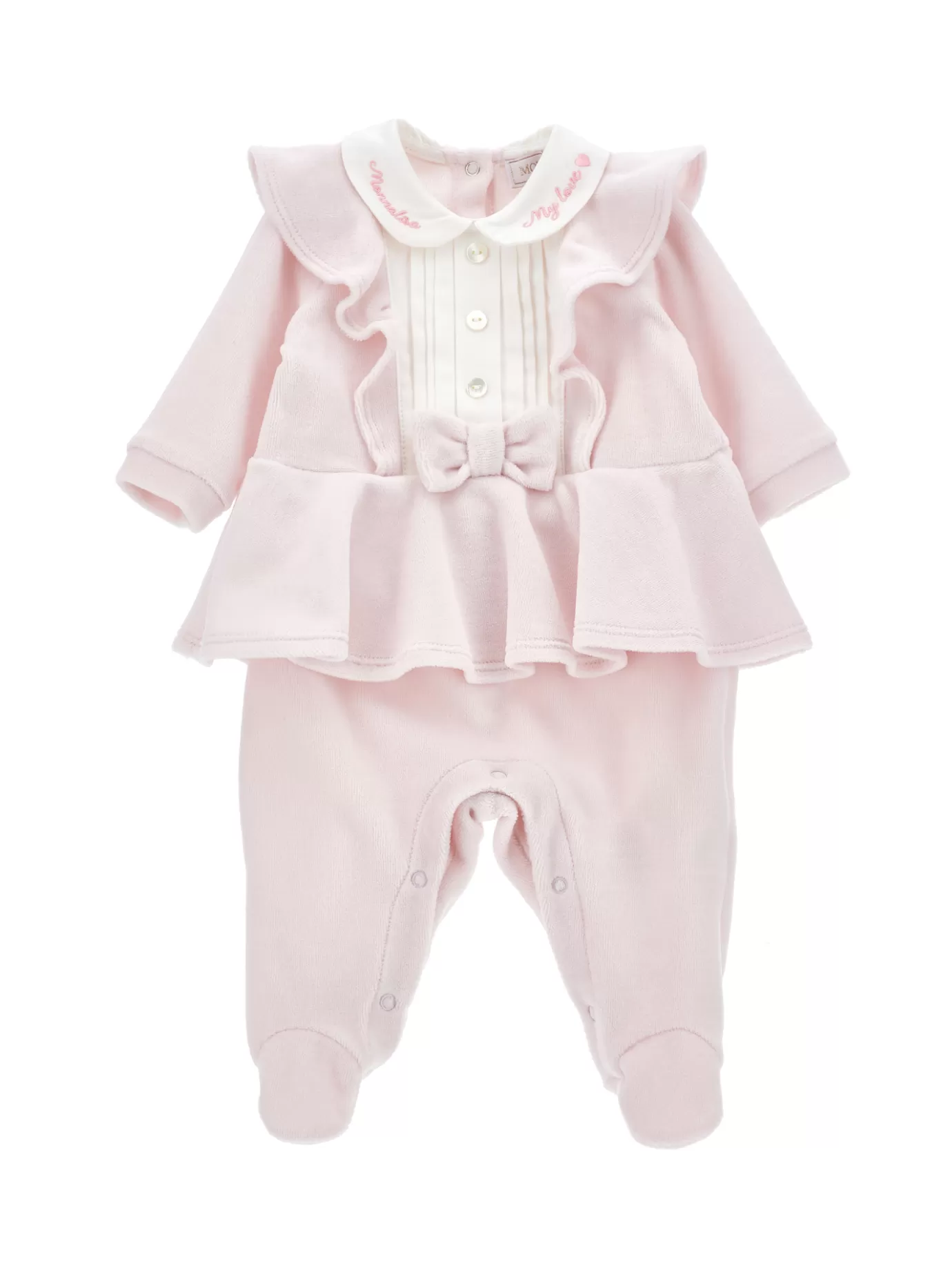 Monnalisa Chenille playsuit with plastron- Newborn