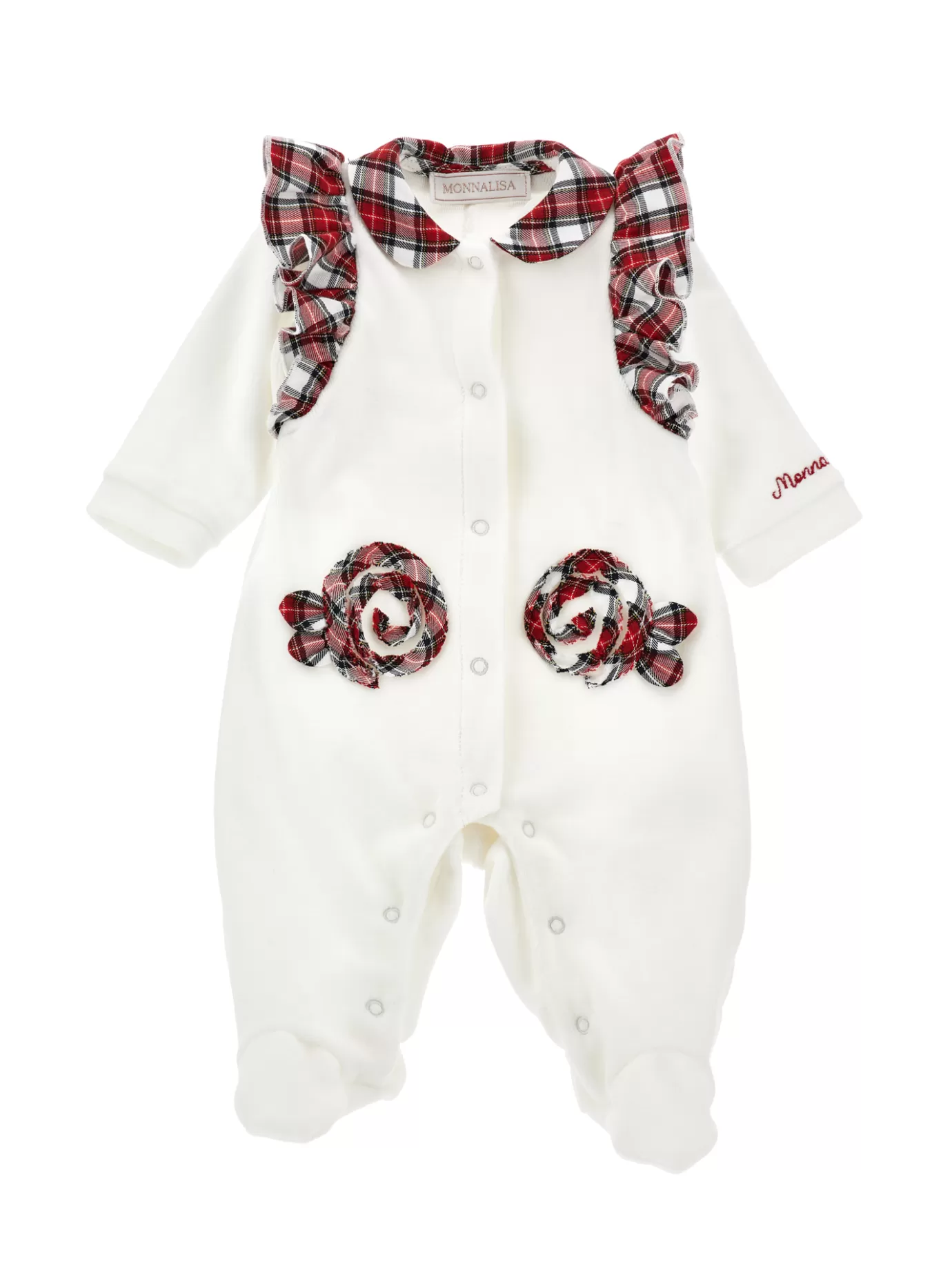 Monnalisa Chenille playsuit with tartan trim- Newborn