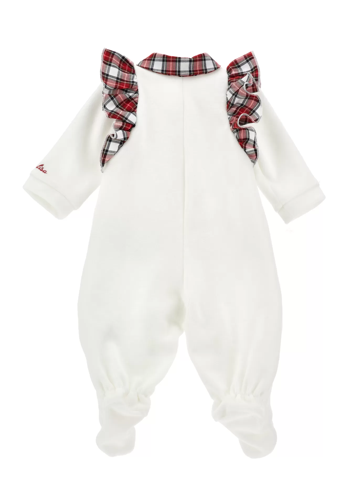 Monnalisa Chenille playsuit with tartan trim- Newborn