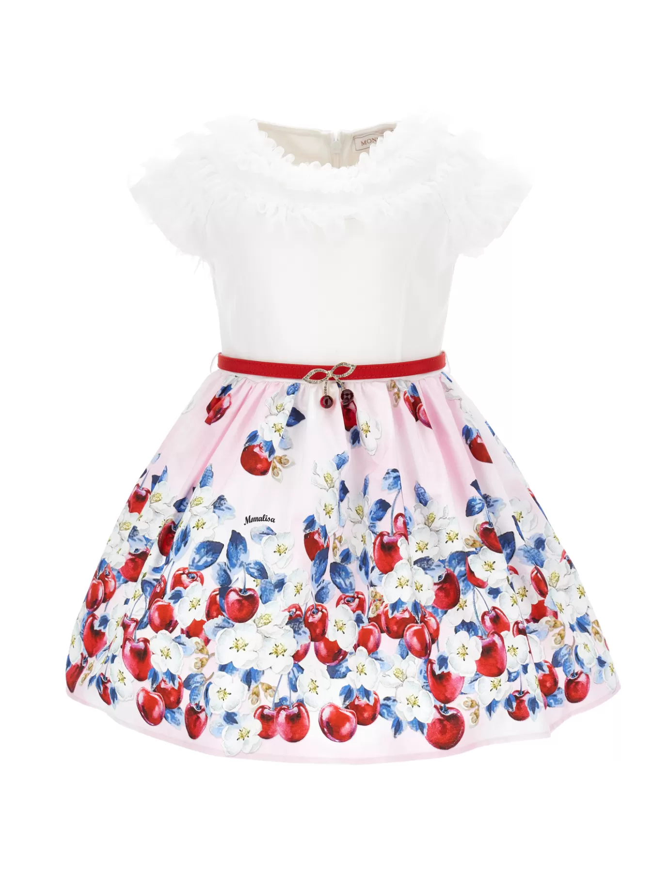 Monnalisa Cotton dress with cherry print ruffles- Dresses&jumpsuits | Dresses&jumpsuits