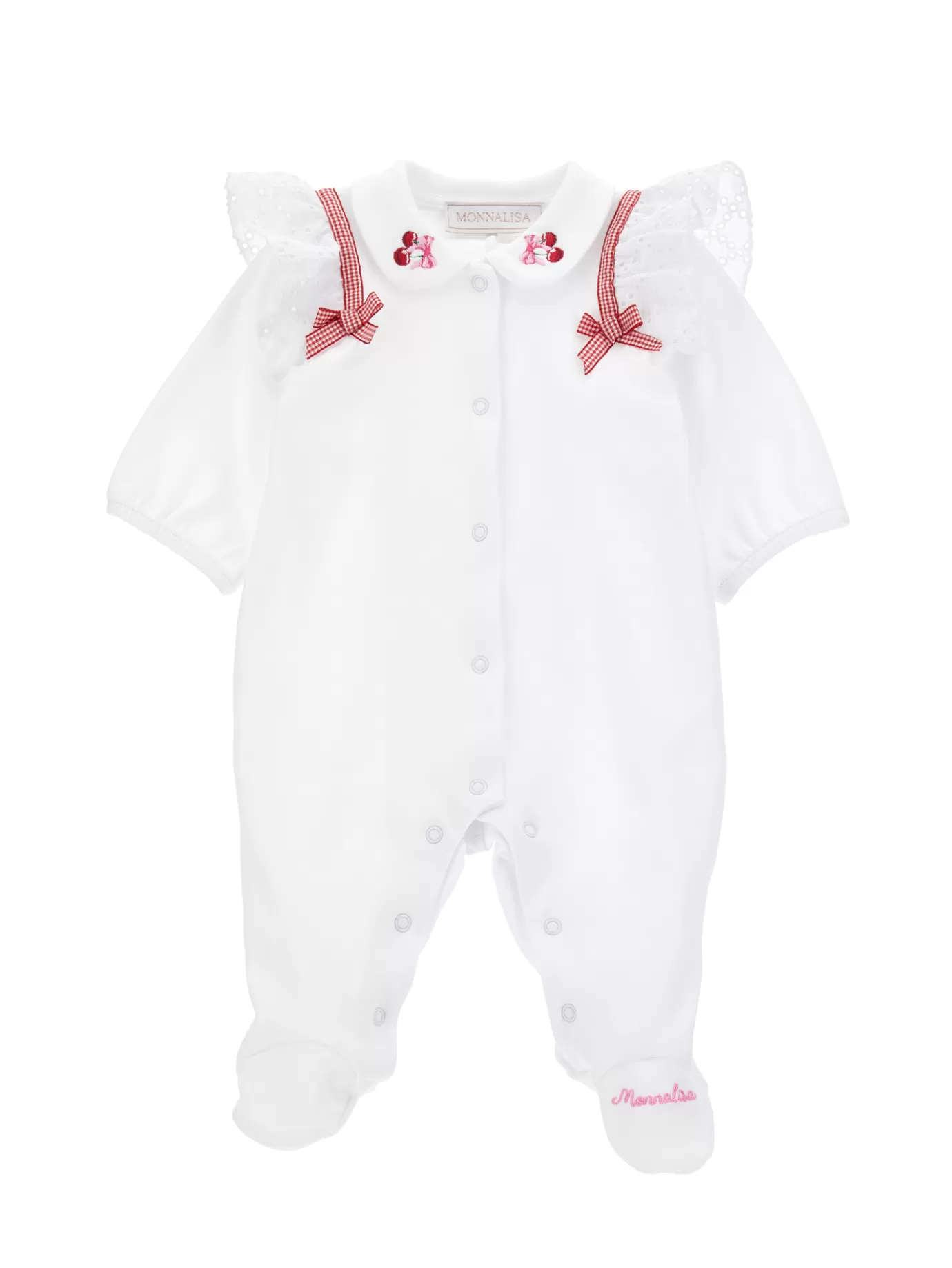 Monnalisa Cotton playsuit with collar- Newborn