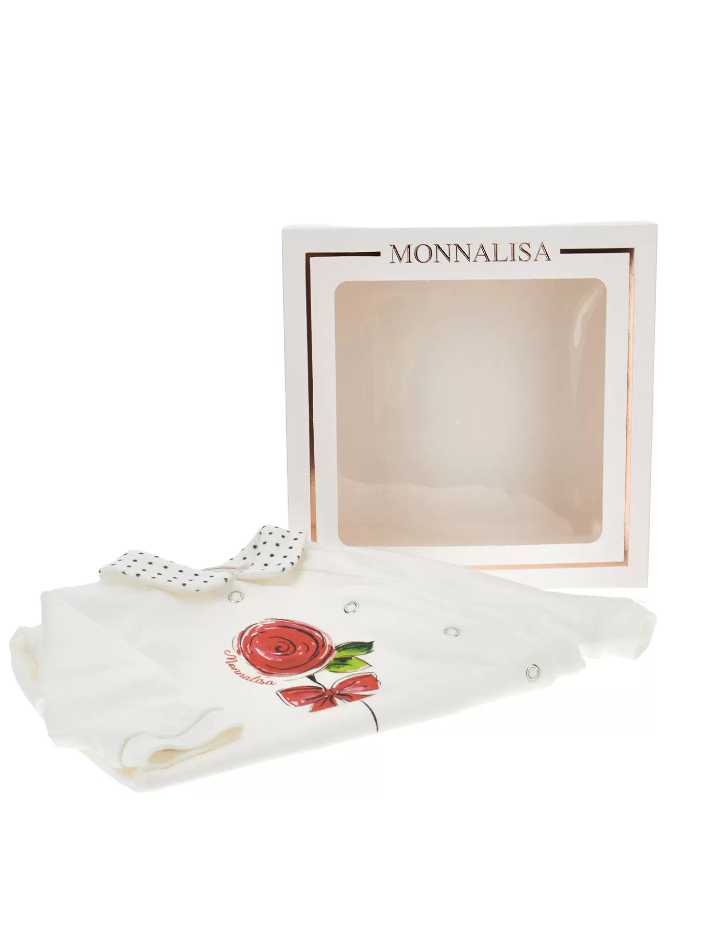 Monnalisa Cotton playsuit with collar- Newborn