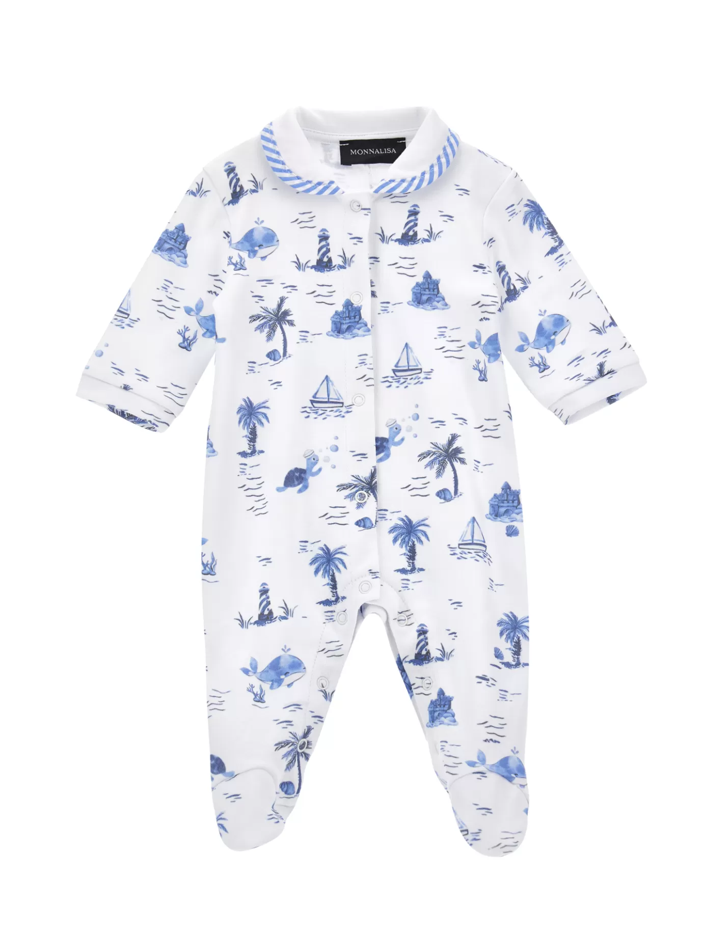 Monnalisa Cotton playsuit with marine print-BOY Newborn