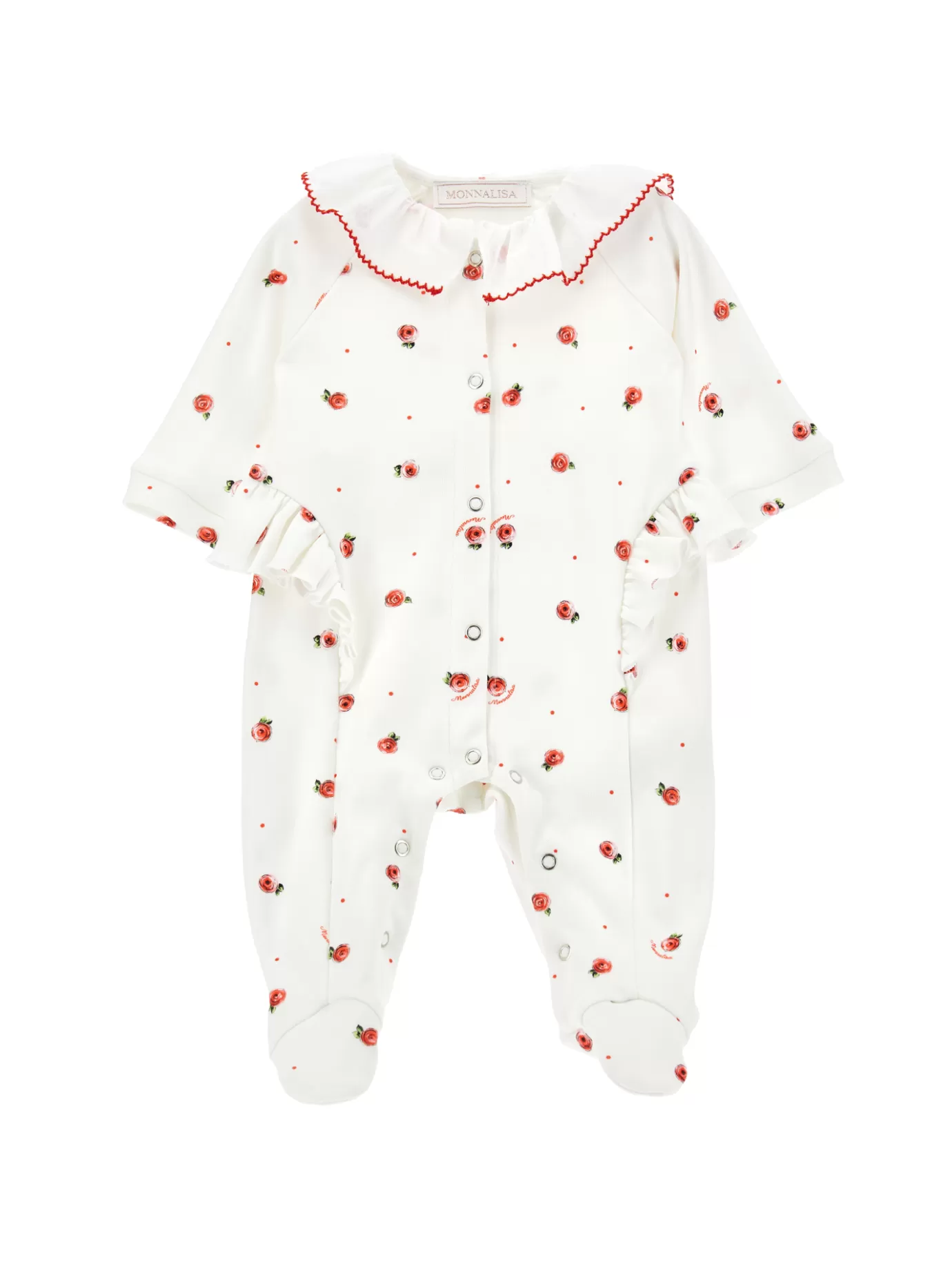 Monnalisa Cotton playsuit with muslin collar- Newborn