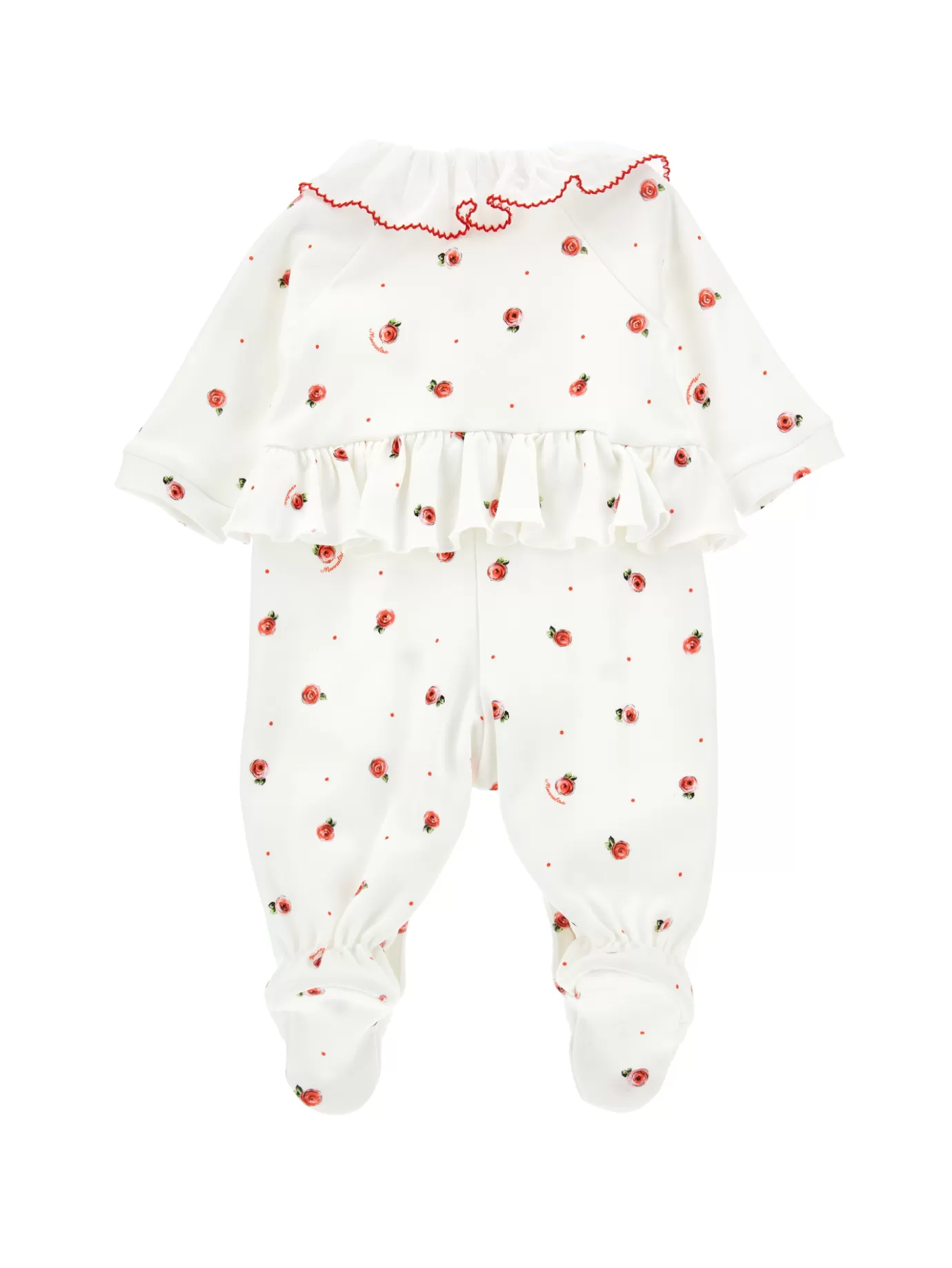 Monnalisa Cotton playsuit with muslin collar- Newborn