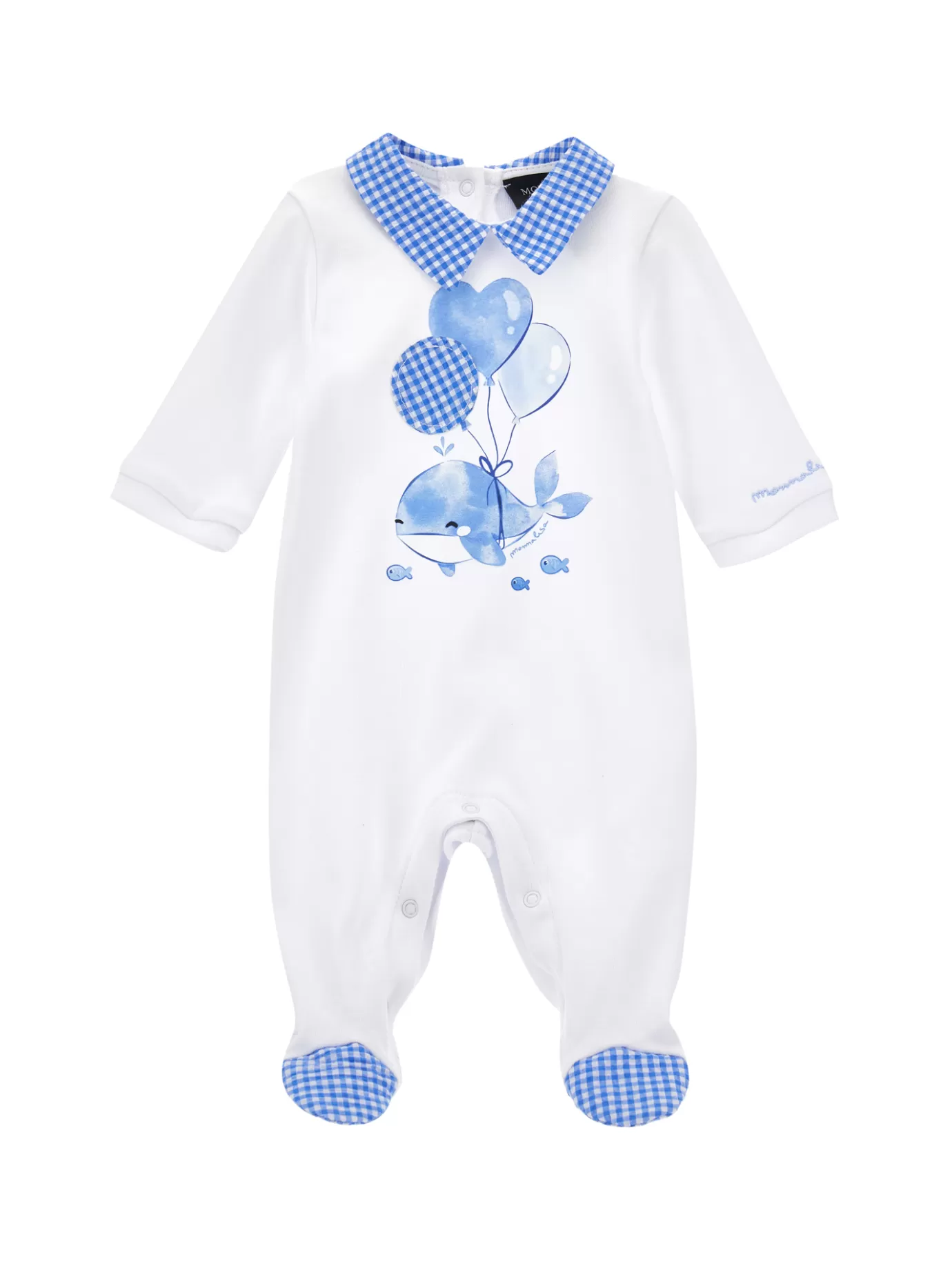 Monnalisa Cotton playsuit with whale print-BOY Newborn