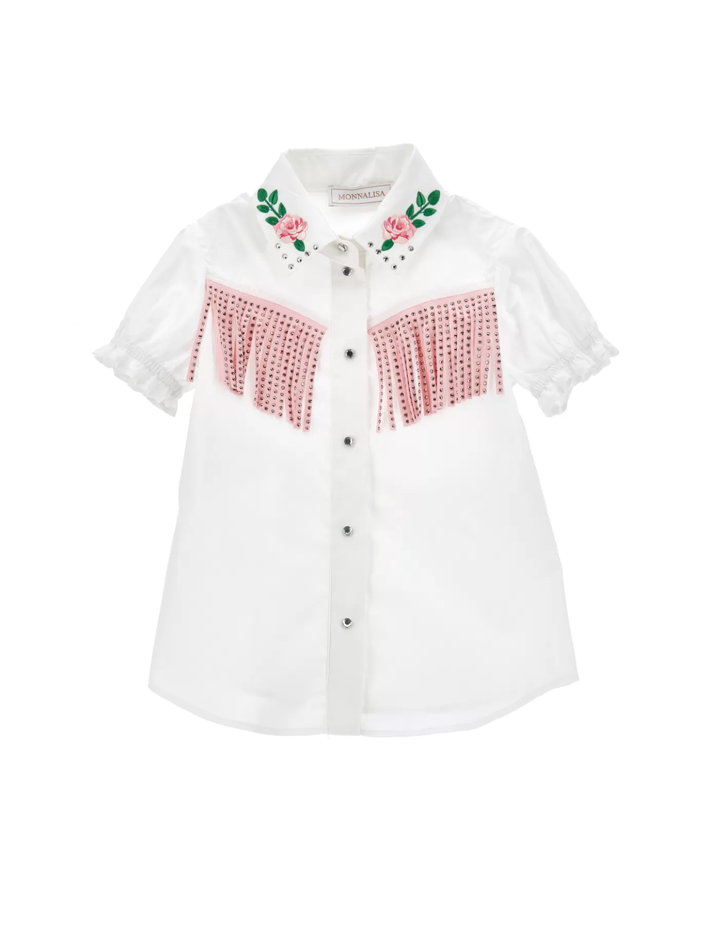 Monnalisa Embroidered and fringed cotton shirt- Tops, T-shirts&shirts | Tops, T-shirts&shirts