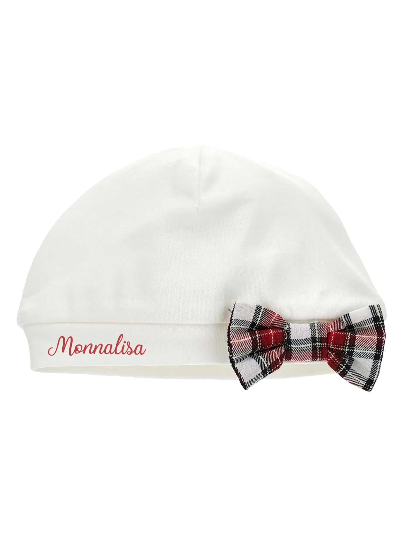 Monnalisa Jersey hat with tartan bow- Newborn