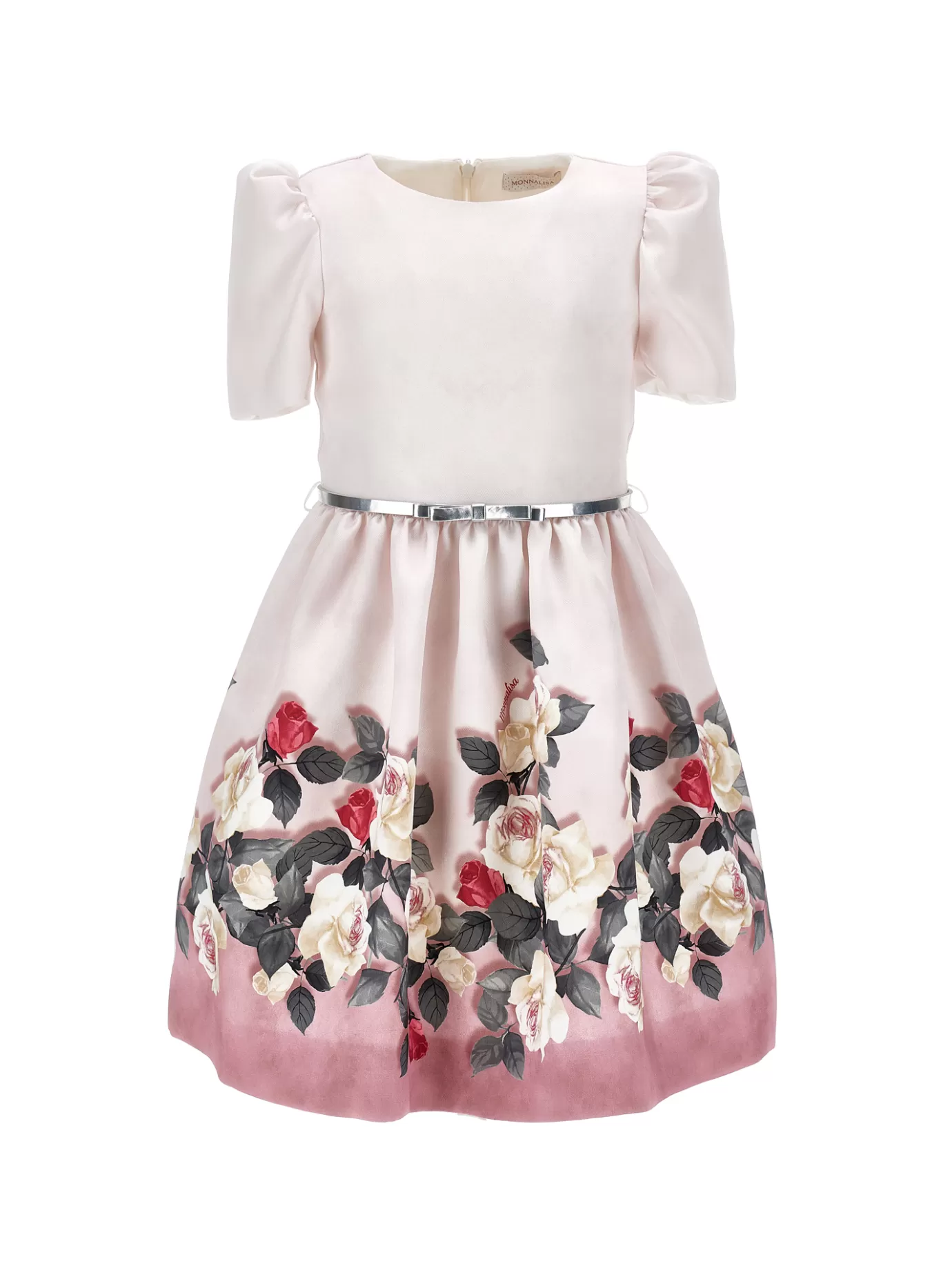 Monnalisa Mikado dress with rose print- Dresses&jumpsuits | Clothing