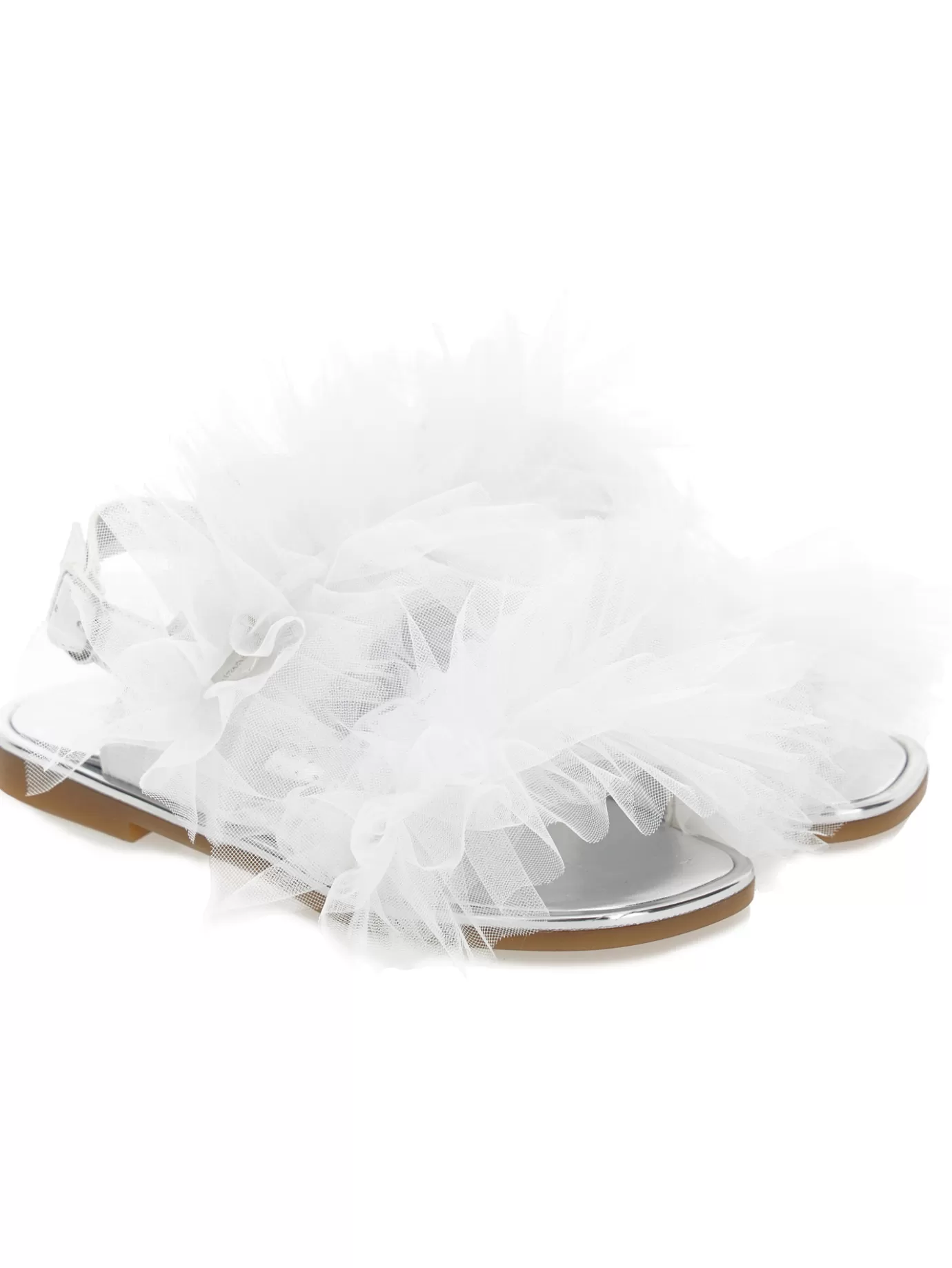 Monnalisa Nappa leather sandals with tulle ruffles- Sandals | Sandals