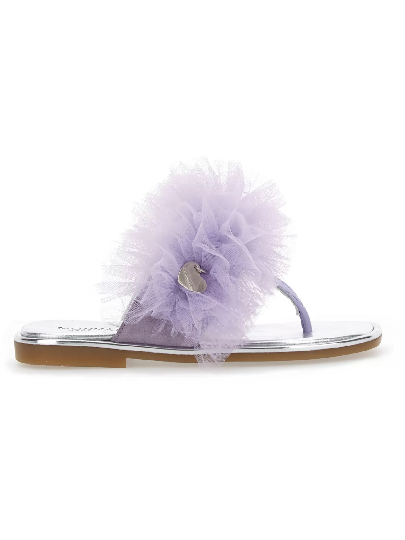 Monnalisa Nappa leather thong sandals with tulle ruffle- Sandals | Sandals