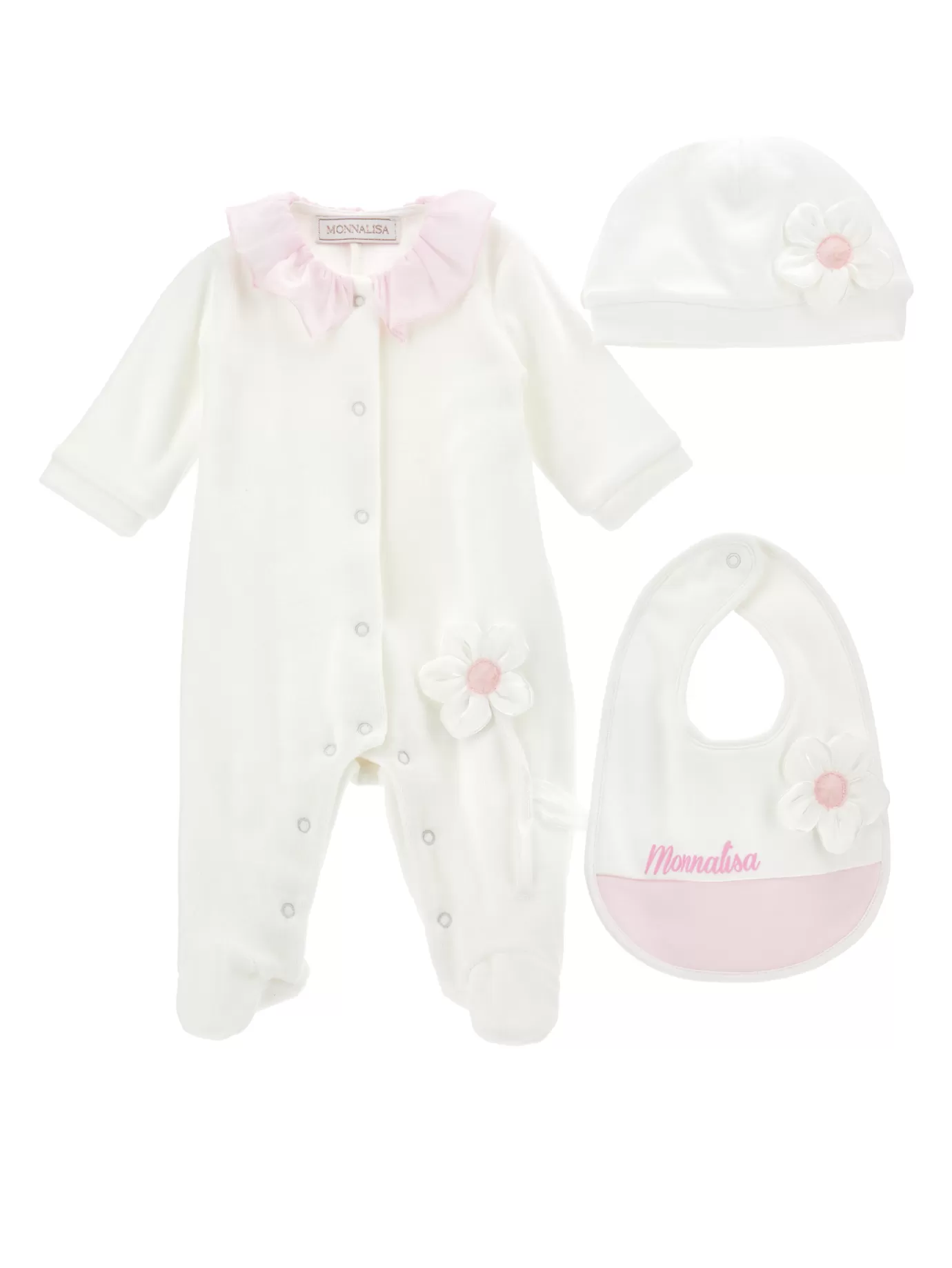 Monnalisa 3-piece set with appliqué flower- Newborn