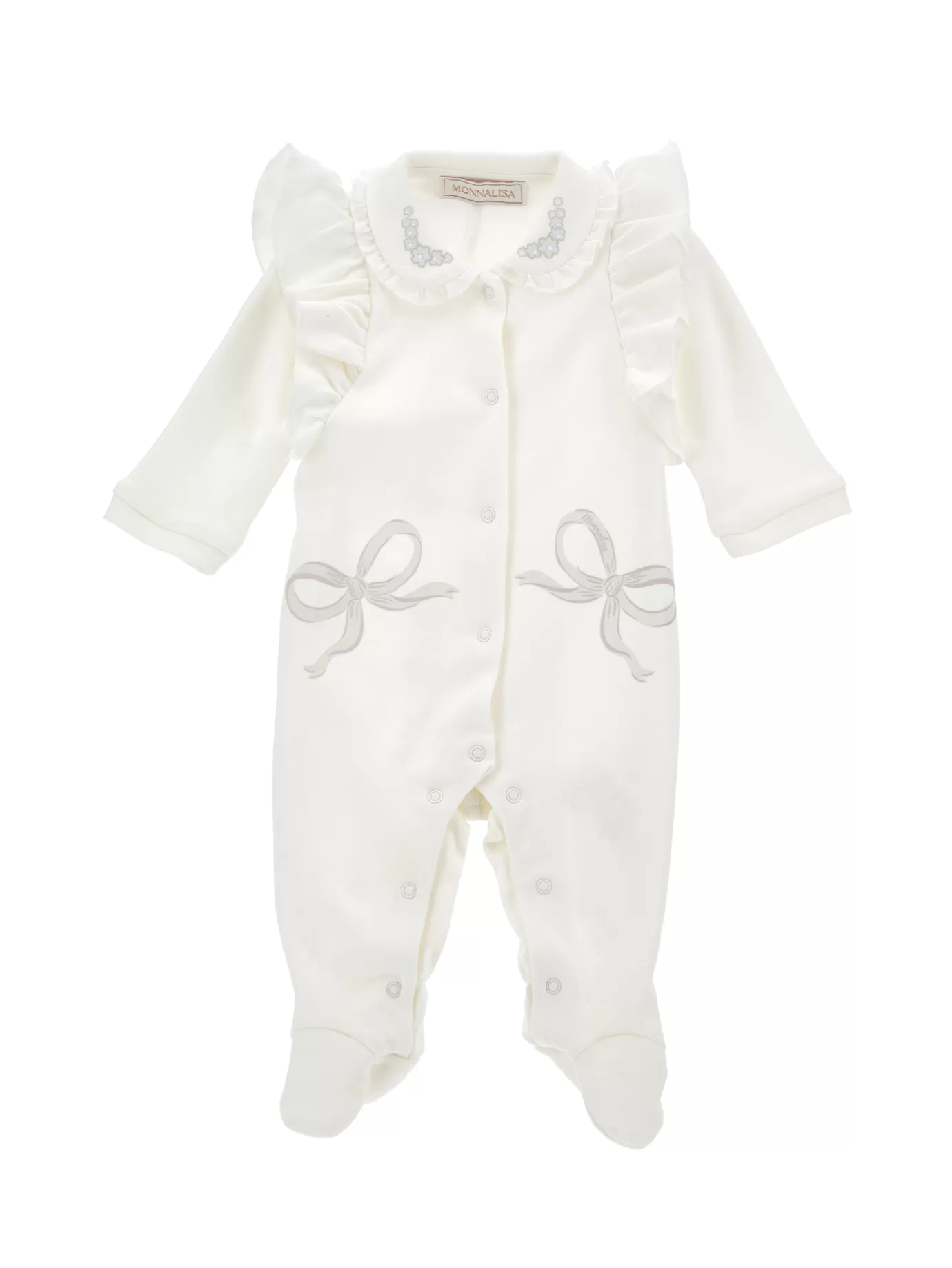 Monnalisa Playsuit with bows and ruffles- Newborn