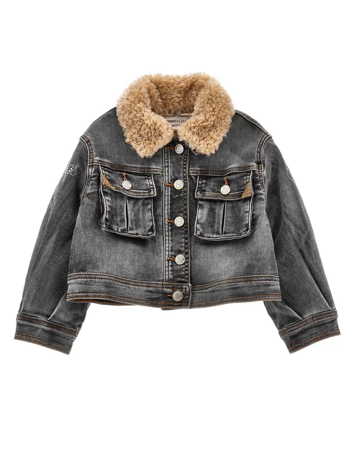 Monnalisa Plush collar denim jacket- Coats&jackets | Clothing