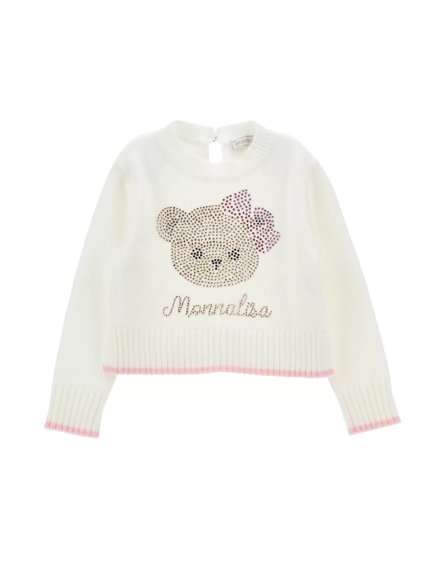 Monnalisa Soft sweater with rhinestone teddy bear- Cardigans&sweaters | Clothing