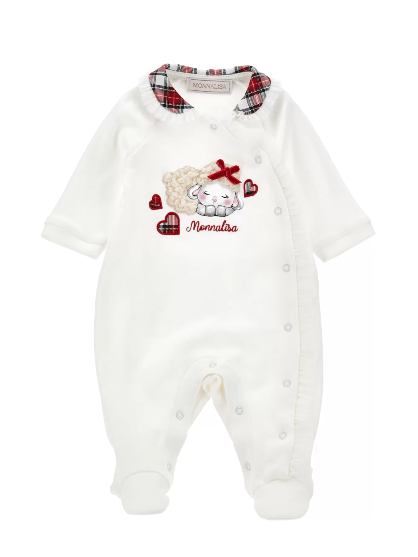 Monnalisa Tartan collar cotton playsuit- Newborn