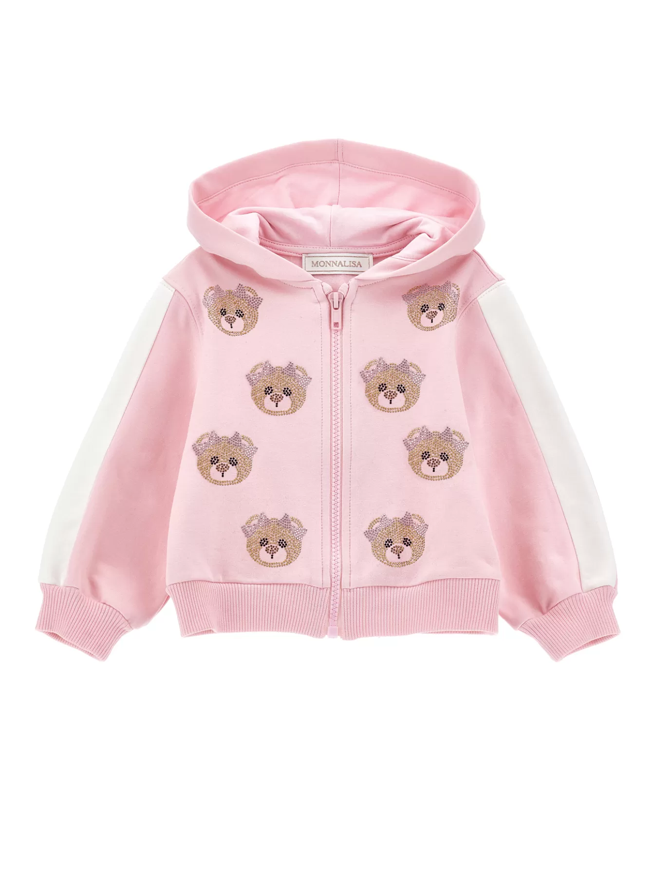 Monnalisa Zip-up sweatshirt with rhinestone teddy bears- Cardigans&sweaters | Clothing